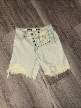 wild fable Pale Yellow Distressed High-Rise Denim Shorts